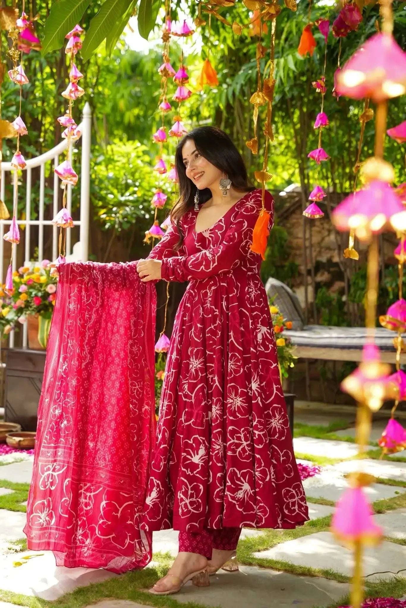 Ekaya beautiful cotton printed anarkali suit (set of 3)