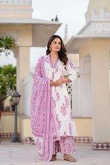 Heavy mirror work zari weaving three piece cotton kurti set - Eraya