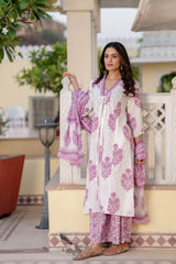 Heavy mirror work zari weaving three piece cotton kurti set - Eraya