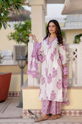Heavy mirror work zari weaving three piece cotton kurti set - Eraya