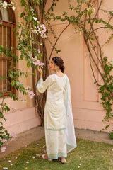 Shahi Vastram: Ivory White Chanderi Embroidered Suit Set. - Eraya