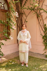 Shahi Vastram: Ivory White Chanderi Embroidered Suit Set. - Eraya