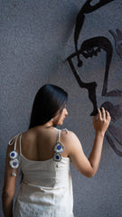 Cotton flex mirror and bead work kurta-pant set