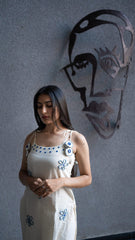 Cotton flex mirror and bead work kurta-pant set