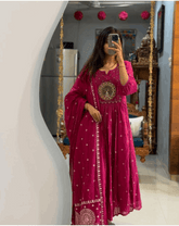 Embroidered anarkali kurta set with cotton pant and dupatta