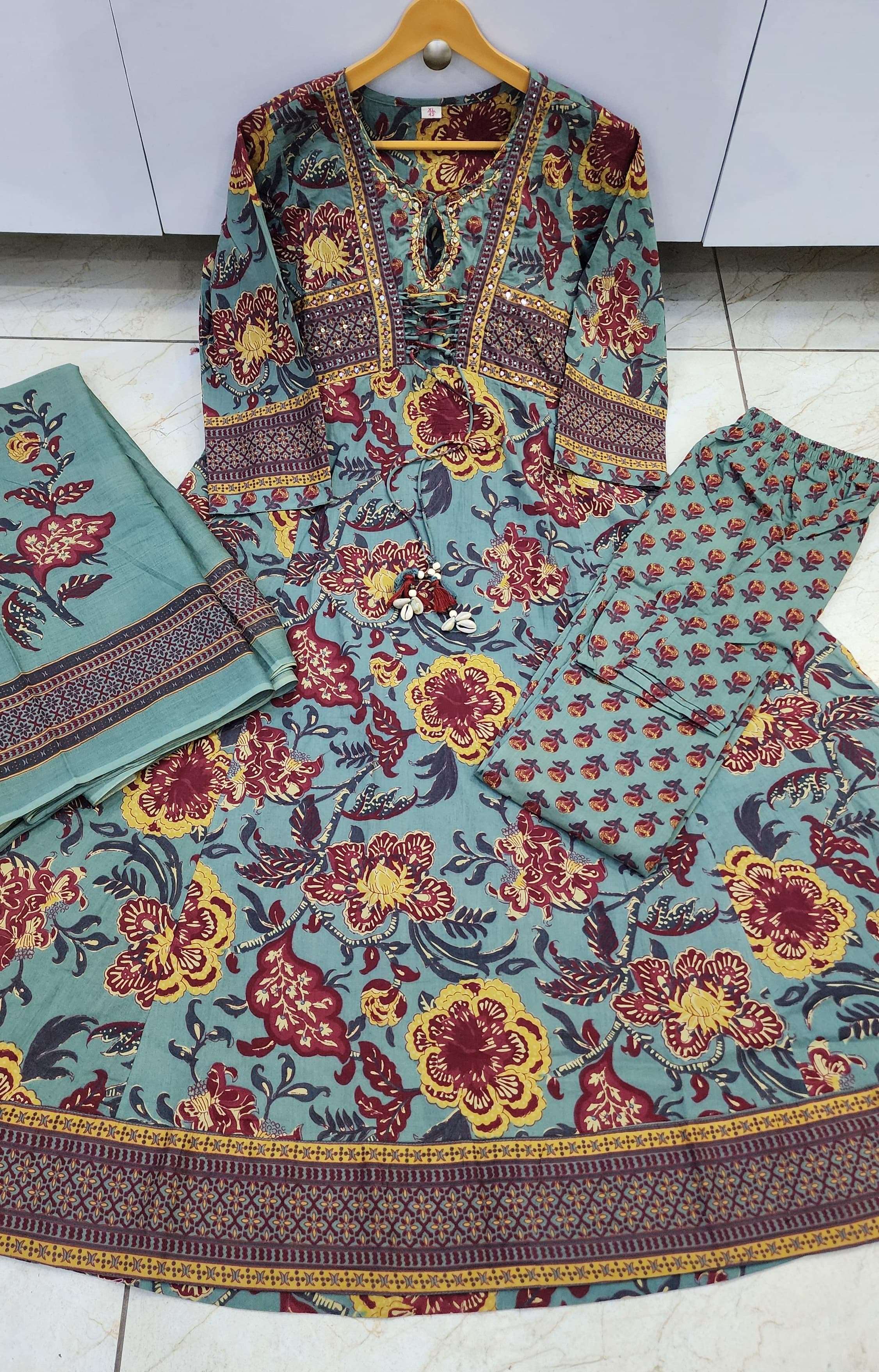 Beautiful mul cotton designer front anarkali set