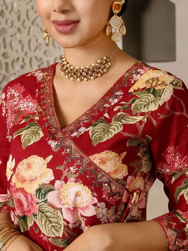 Laal angarkha anarkali kurti (set of 3)