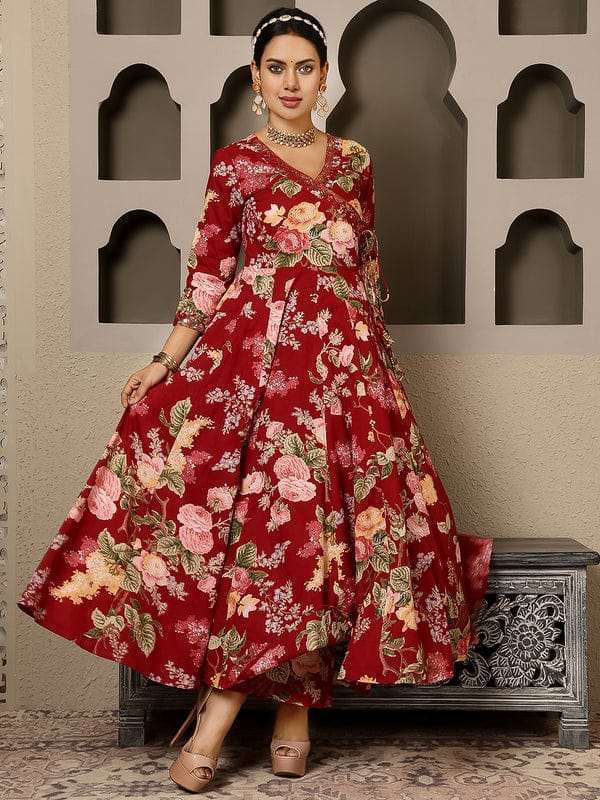 Laal angarkha anarkali kurti (set of 3)