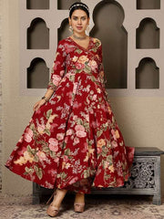 Laal angarkha anarkali kurti (set of 3)