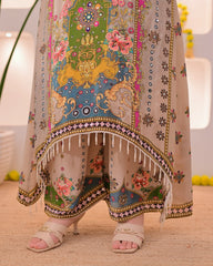 Noor-e-mahal golden beige festive suit (set of 3)