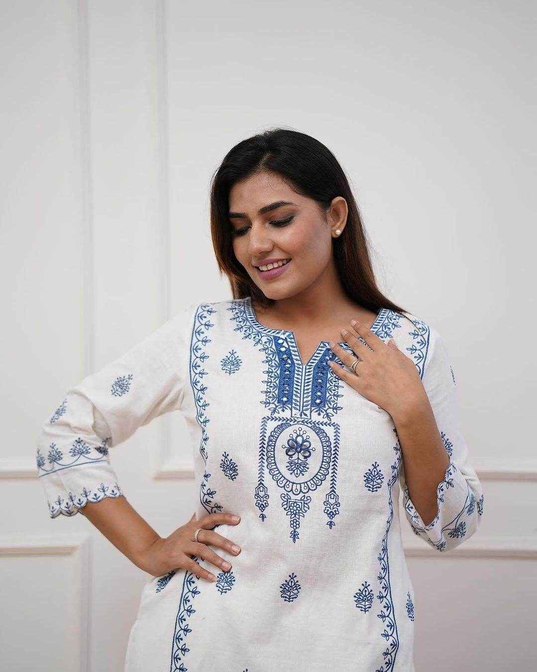 Pure cotton embroidery work kurti with pant