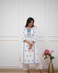 Pure cotton embroidery work kurti with pant