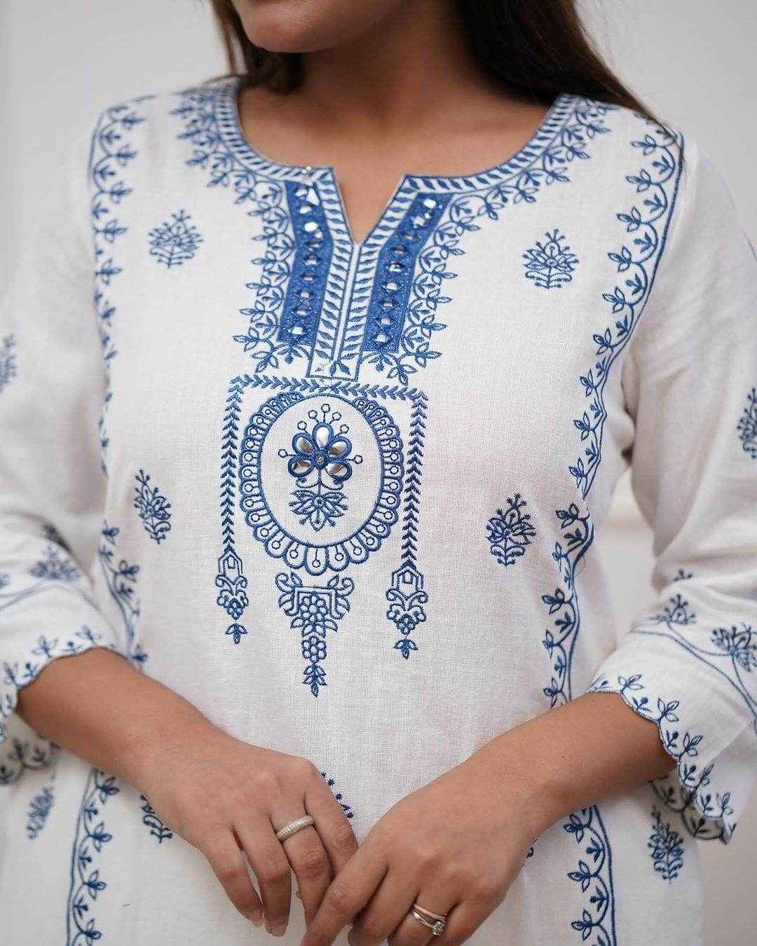 Pure cotton embroidery work kurti with pant