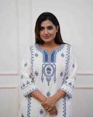 Pure cotton embroidery work kurti with pant