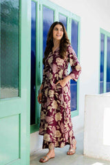 Wine floral kurti-plazo set