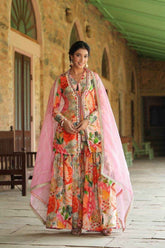 Chinon Fabric Opulent Top, Jacket, Sharara & Dupatta Set