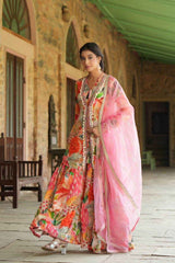 Chinon Fabric Opulent Top, Jacket, Sharara & Dupatta Set