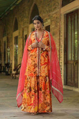 Chinon Fabric Opulent Top, Jacket, Sharara & Dupatta Set