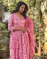 Sanganeri anarkali kurti set - Eraya