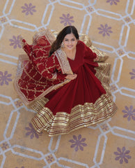 Designer Red Georgette Sequence Full Flared Anarkali Gown with Dupatta - Eraya