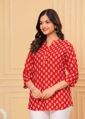 Rayon short kurti- printed red - Eraya