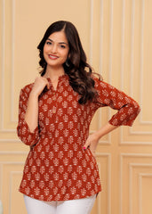 Rayon short kurti printed red - Eraya