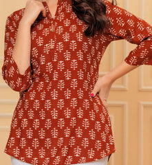 Rayon short kurti printed red - Eraya