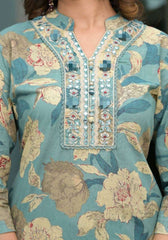Floral printed mirror embellished straight kurta set - Eraya