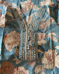Floral printed mirror embellished straight kurta set - Eraya