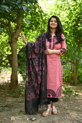 Traditional handloom cotton kurta-pany and chanderi dupatta set - Eraya