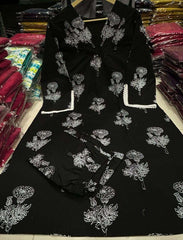 Premium pure-cotton exquisite print and lace work kurti-pant - Eraya