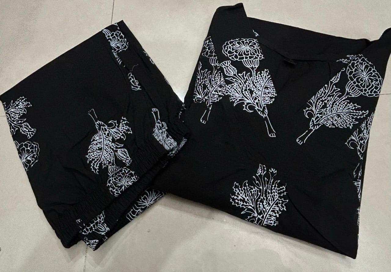 Premium pure-cotton exquisite print and lace work kurti-pant - Eraya