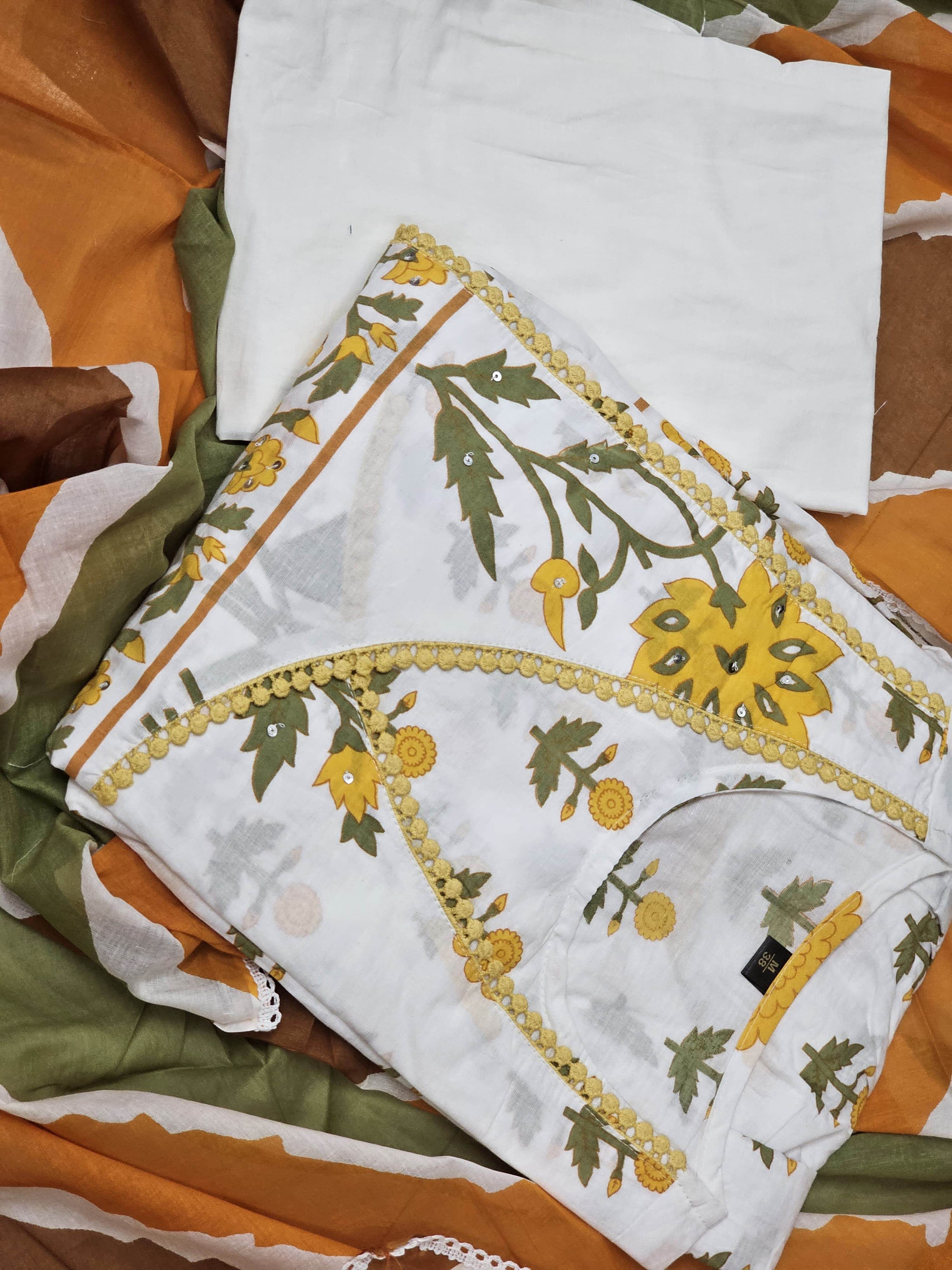 Embroidery yoke aliya cut style with beautiful print and naira cut kurta set - Eraya