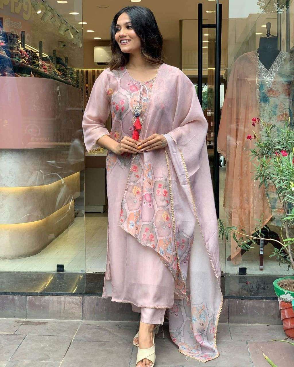 Heavy organza fabric digital print kurti set - Eraya