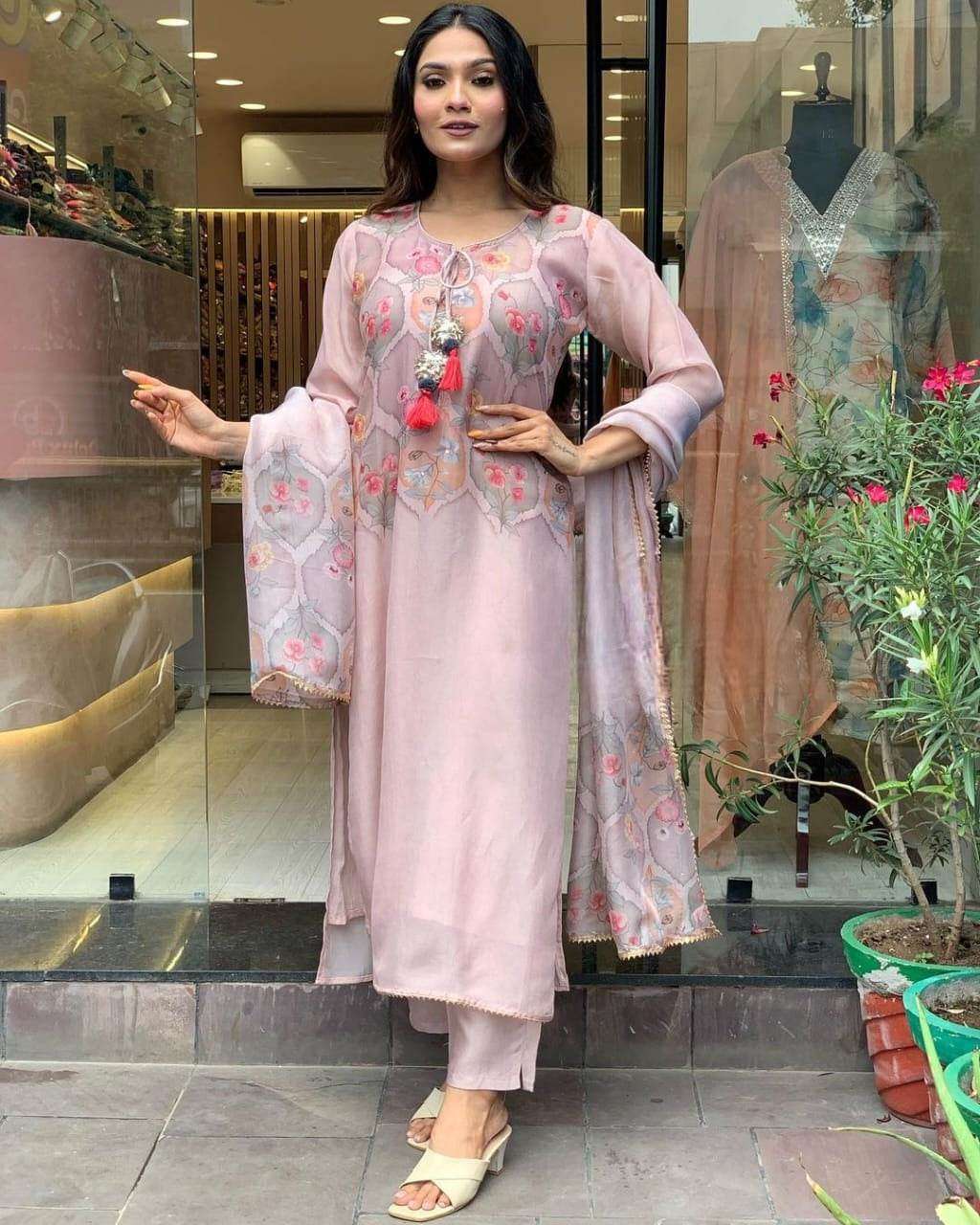 Heavy organza fabric digital print kurti set - Eraya