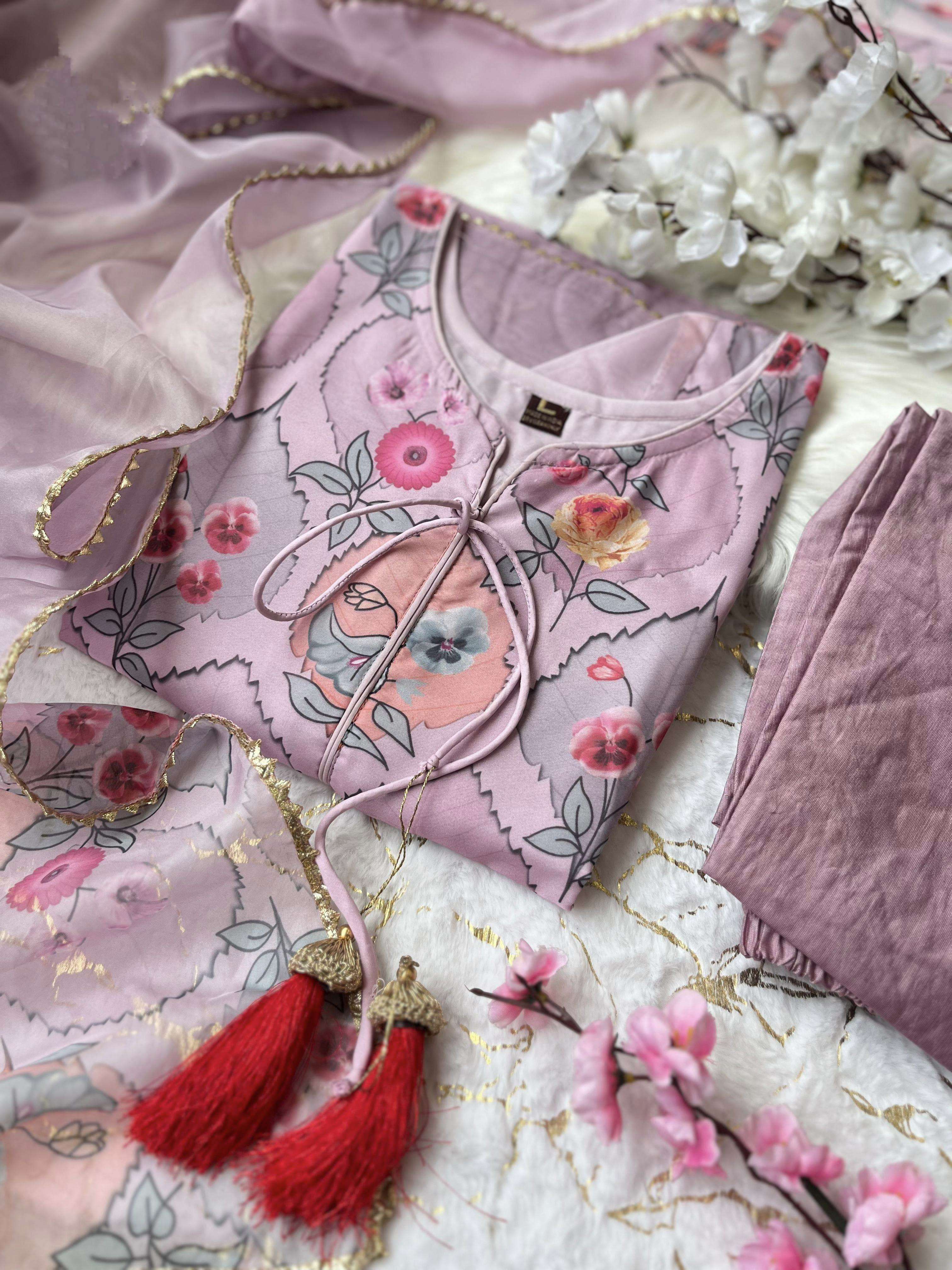 Heavy organza fabric digital print kurti set - Eraya