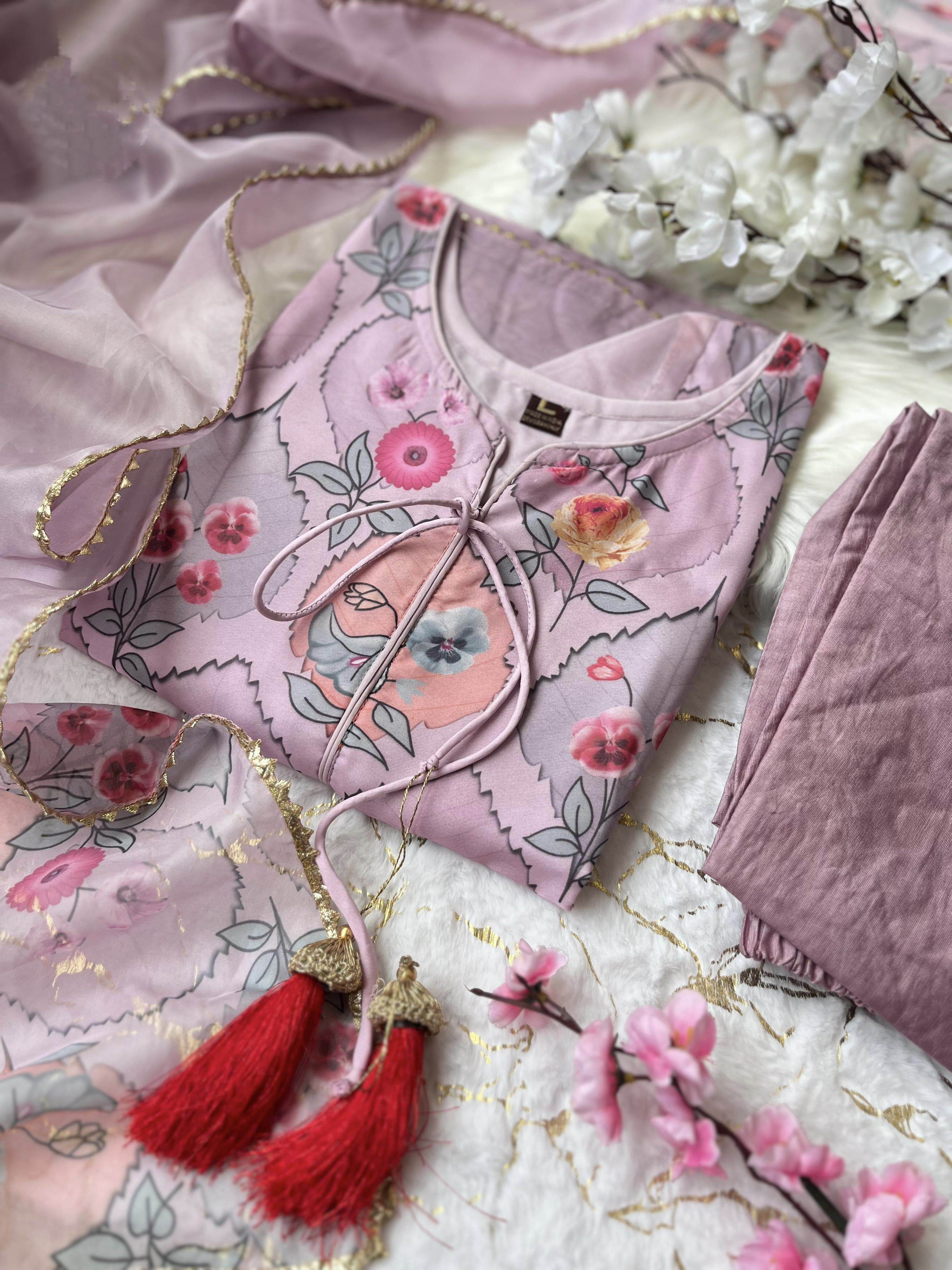 Heavy organza fabric digital print kurti set - Eraya