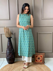 Pure cotton sleeveless kurti-plazo set - Eraya