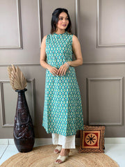 Pure cotton sleeveless kurti-plazo set - Eraya