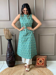 Pure cotton sleeveless kurti-plazo set - Eraya