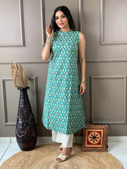 Pure cotton sleeveless kurti-plazo set - Eraya