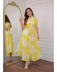 Premium floral yellow cotton gown - Eraya