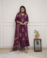 Pure fine cotton fabric kurti-plazo-dupatta set - Eraya