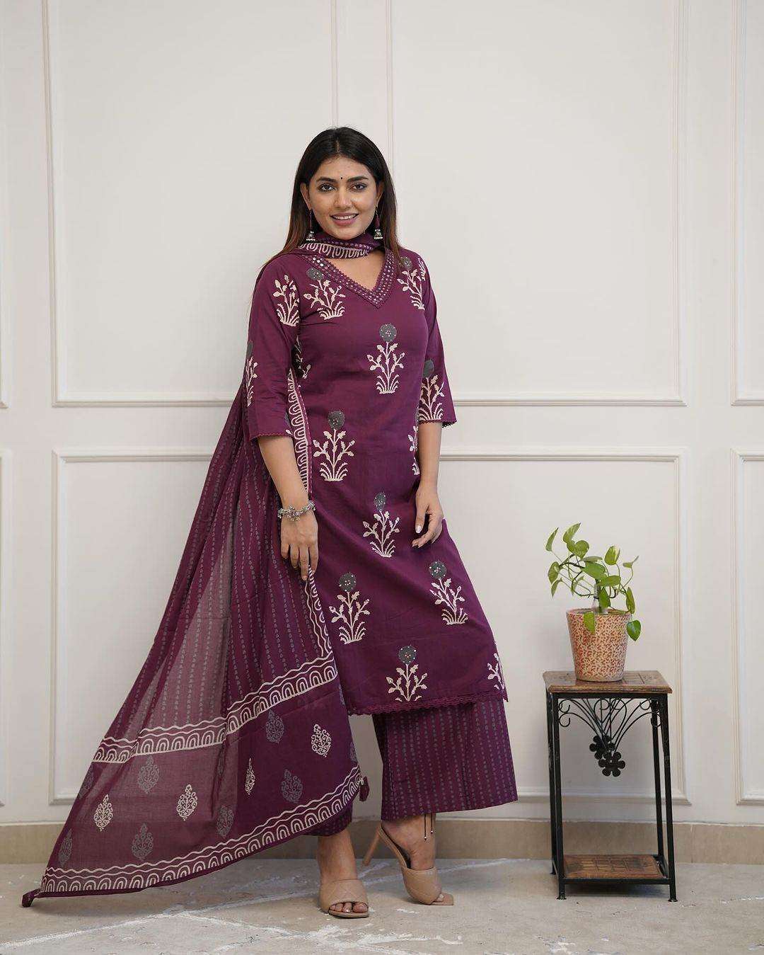 Pure fine cotton fabric kurti-plazo-dupatta set - Eraya