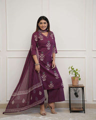 Pure fine cotton fabric kurti-plazo-dupatta set - Eraya