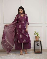 Pure fine cotton fabric kurti-plazo-dupatta set - Eraya