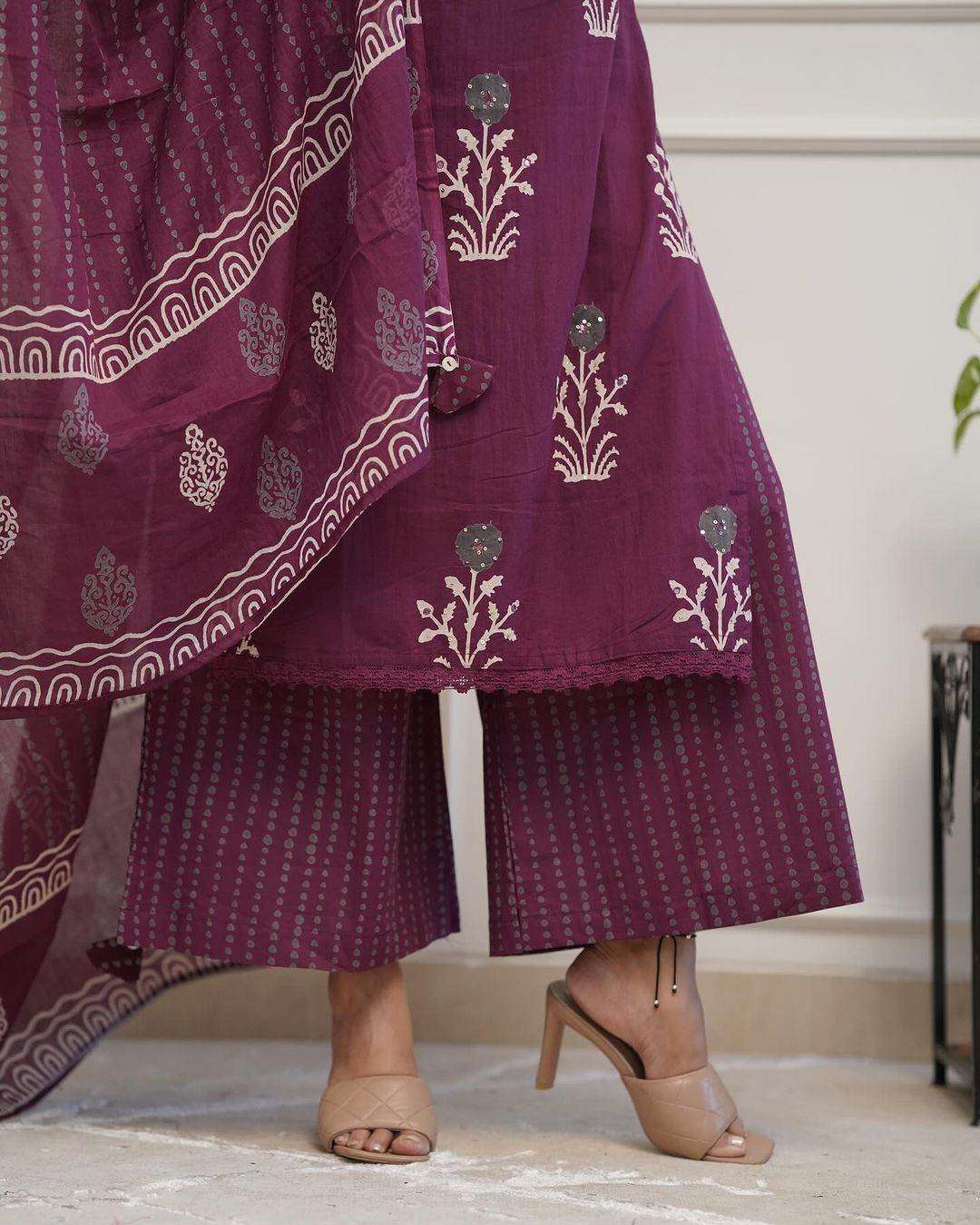Pure fine cotton fabric kurti-plazo-dupatta set - Eraya