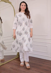 Beautiful cotton aline pattern kurt-pant set - Eraya