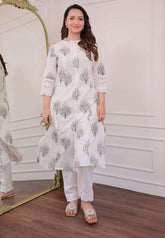 Beautiful cotton aline pattern kurt-pant set - Eraya