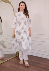 Beautiful cotton aline pattern kurt-pant set - Eraya